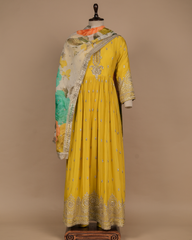 Yellow Cotton Silk Anarkali Set