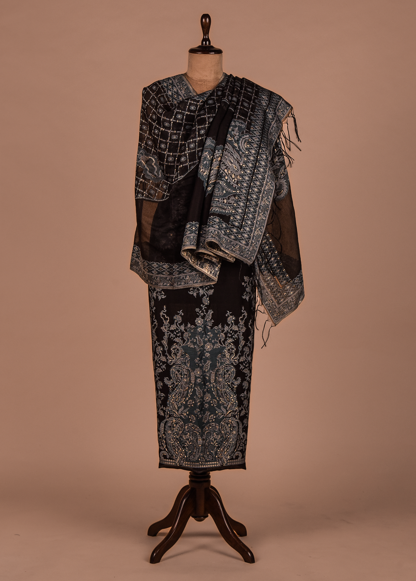 Black Mulmul Cotton Dress Material