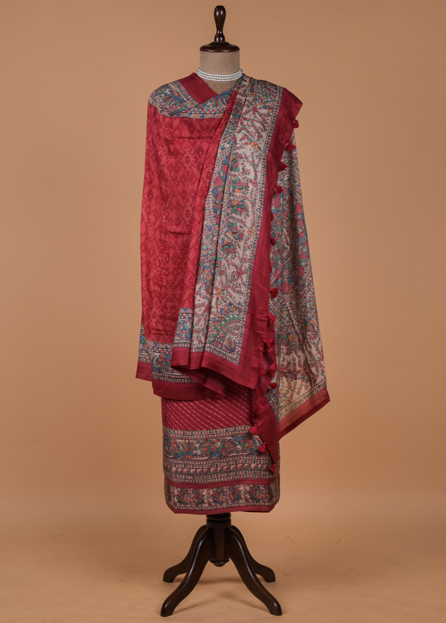 Red Cotton Silk Dress Material