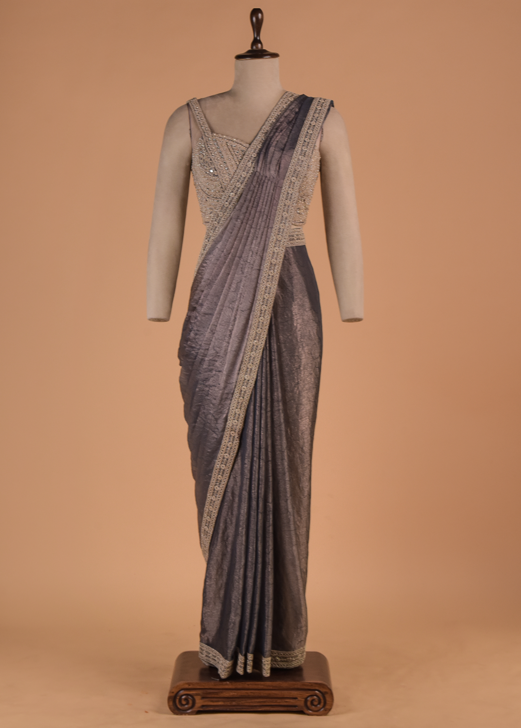 Purple Shamo Satin Readymade Saree| Greenways