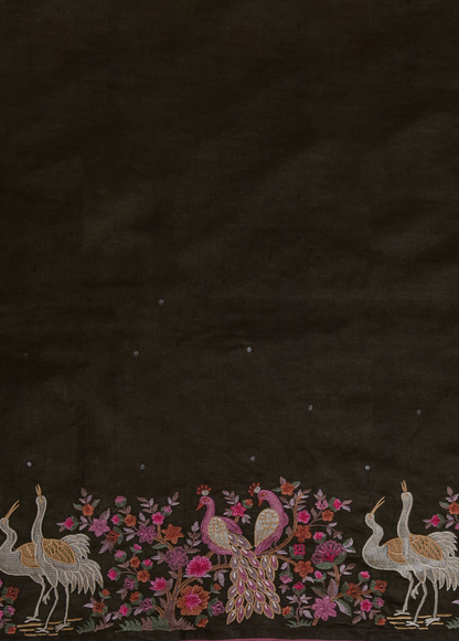 Multicoloured Tussar Embroidered Saree