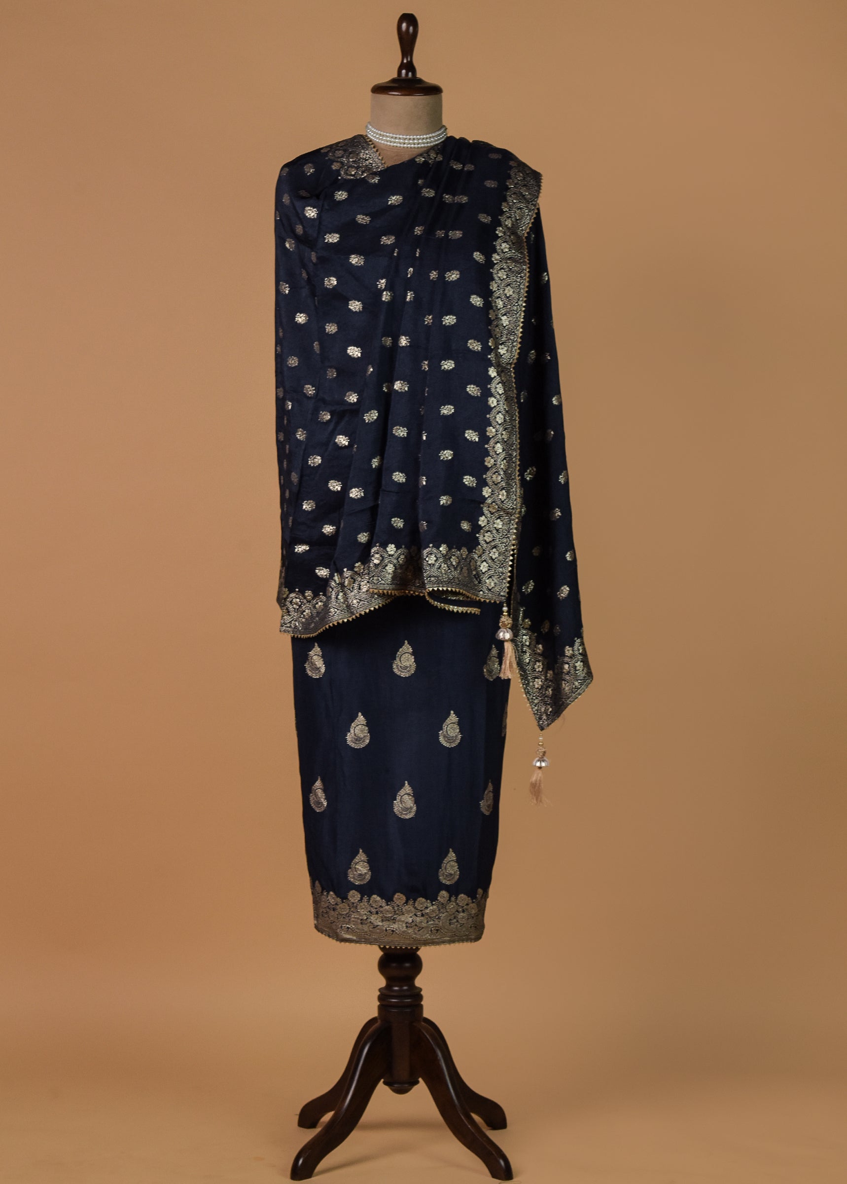 Navy Crepe Silk Dress Material