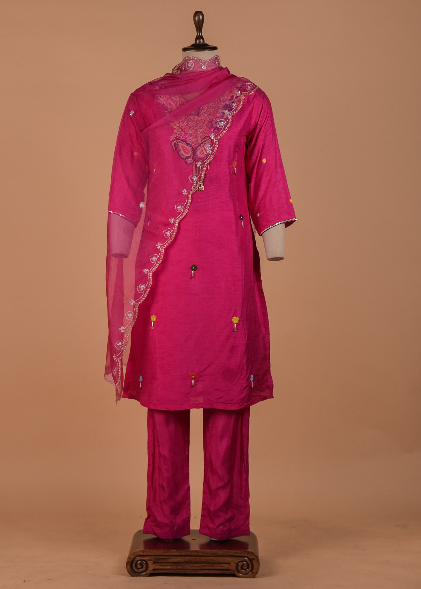 Pink Crepe Straight Suit Set