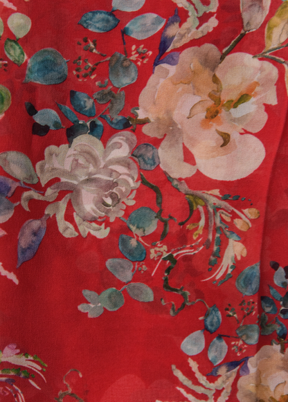 Red Crepe Printed Saree
