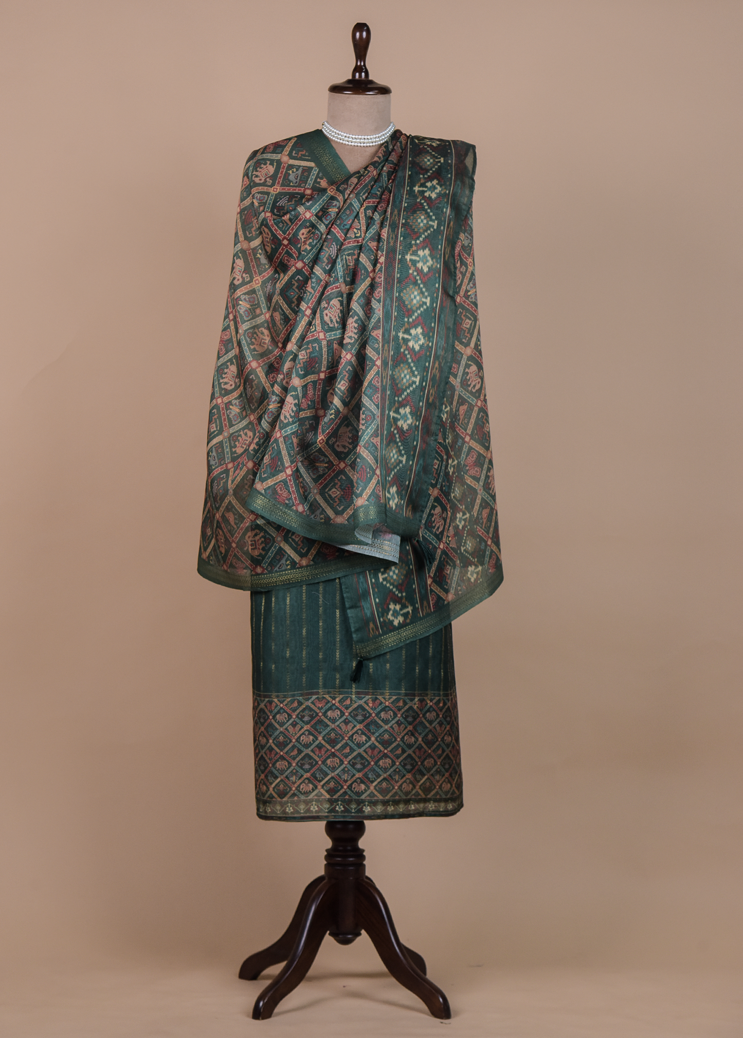 Green Chanderi Cotton Dress Material