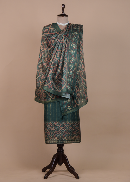 Green Chanderi Cotton Dress Material