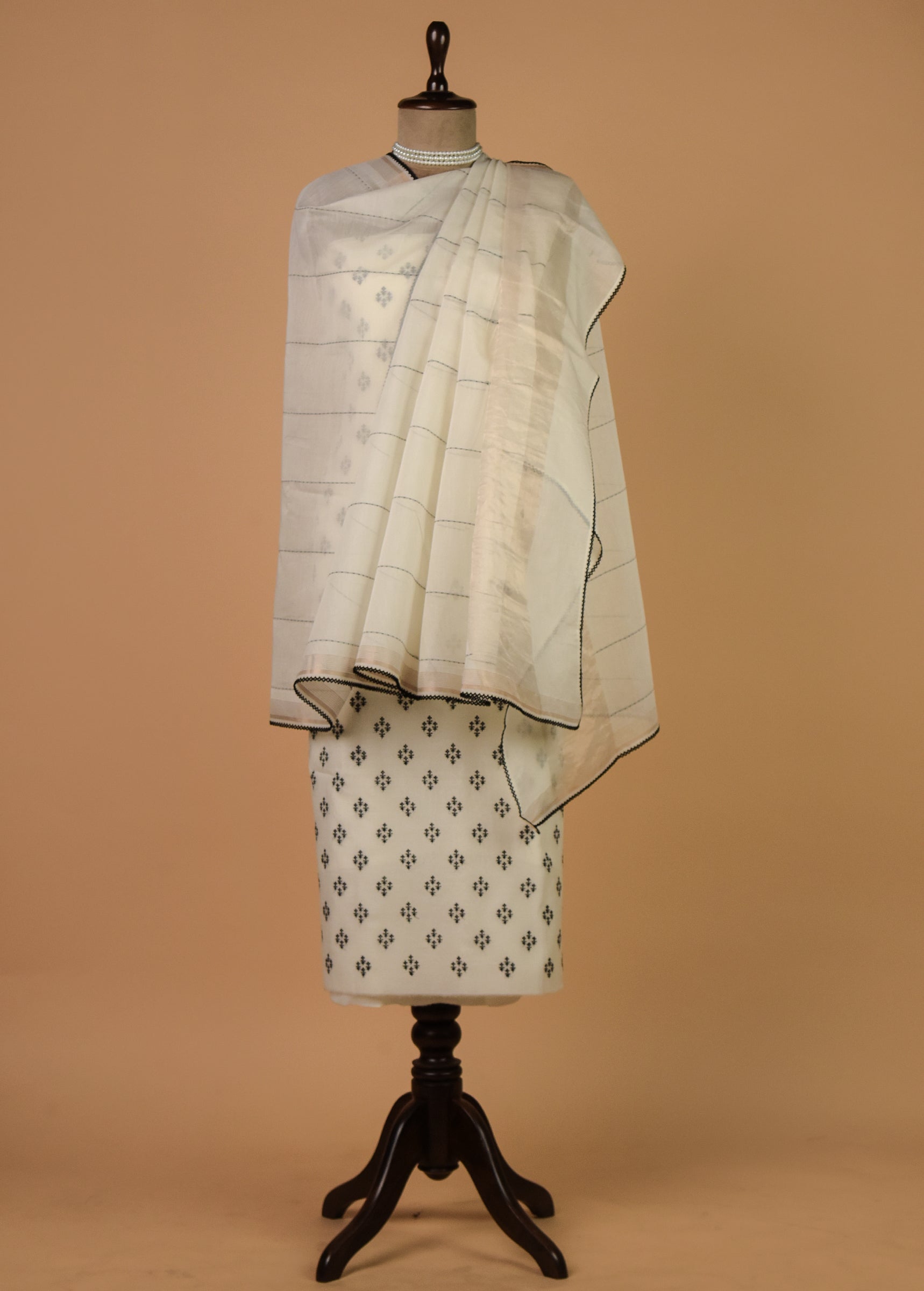 White Mul Chanderi Dress Material