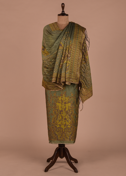 Green Mulmul Cotton Dress Material