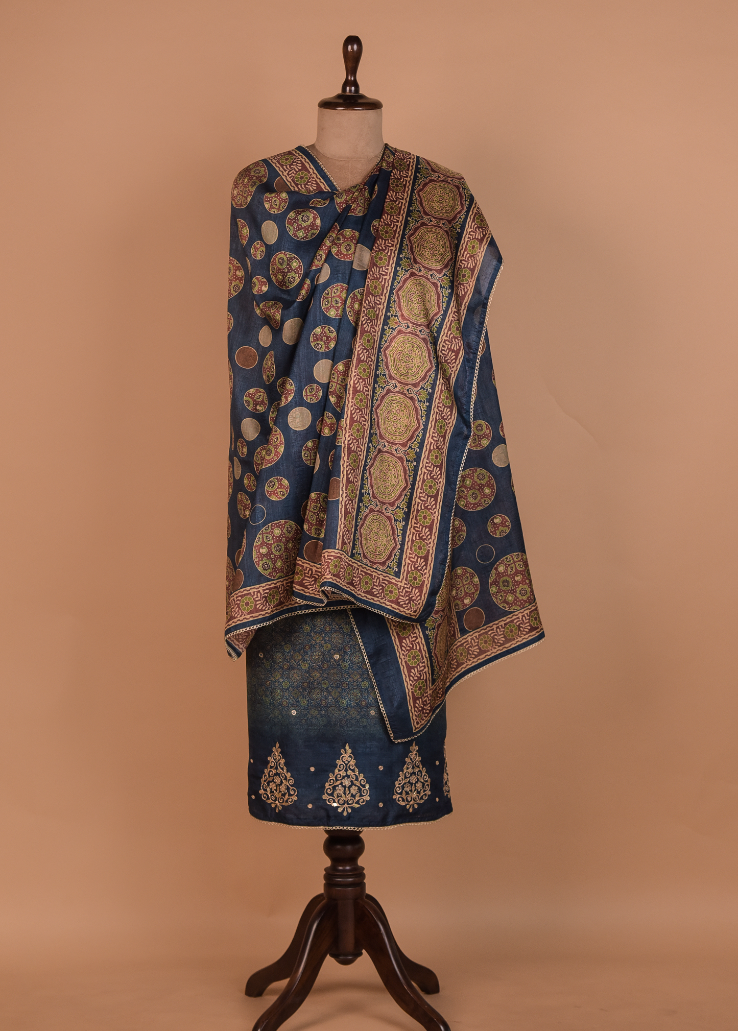Blue Tussar Dress Material