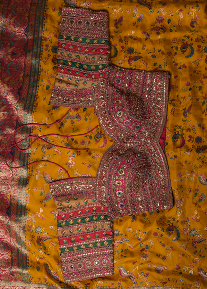 Yellow Moroccan Silk Embroidered Saree