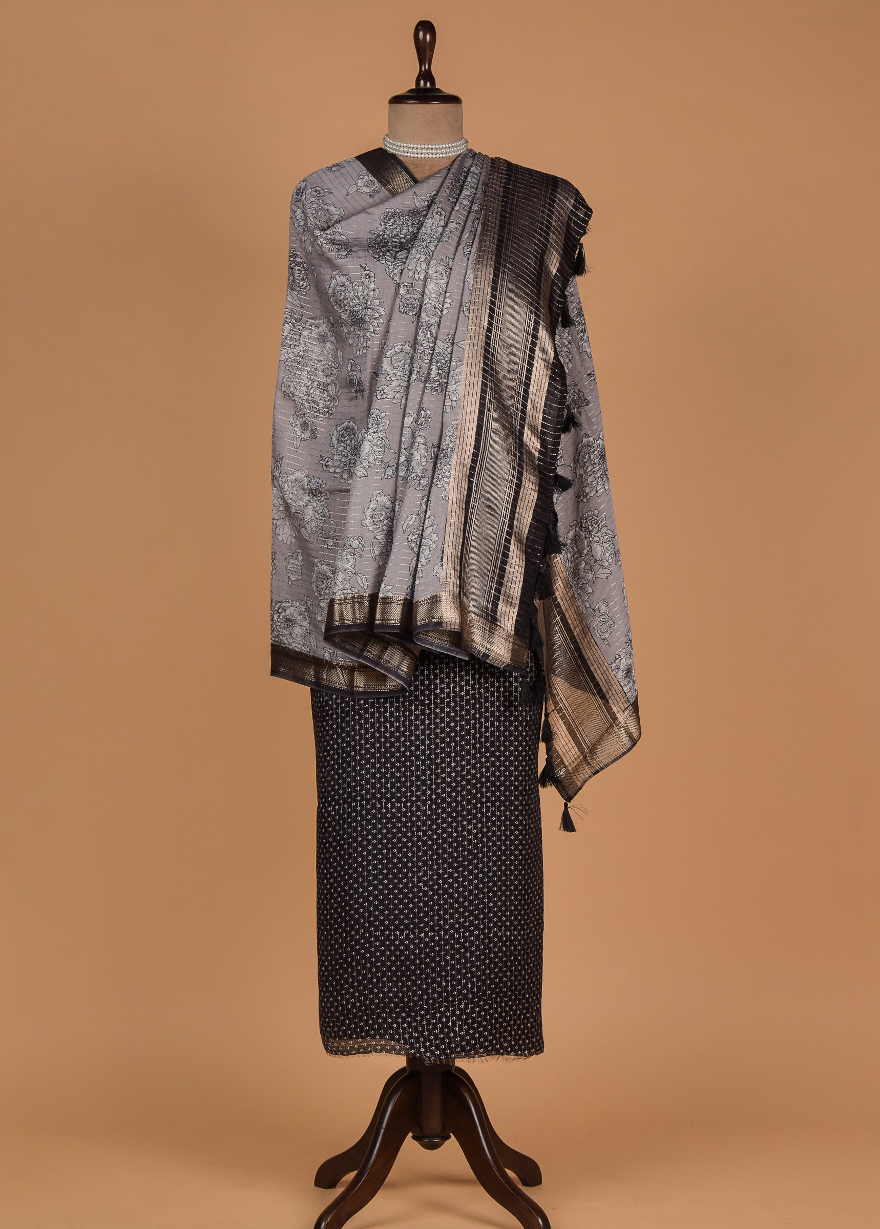Black Muslin Crepe Dress Material