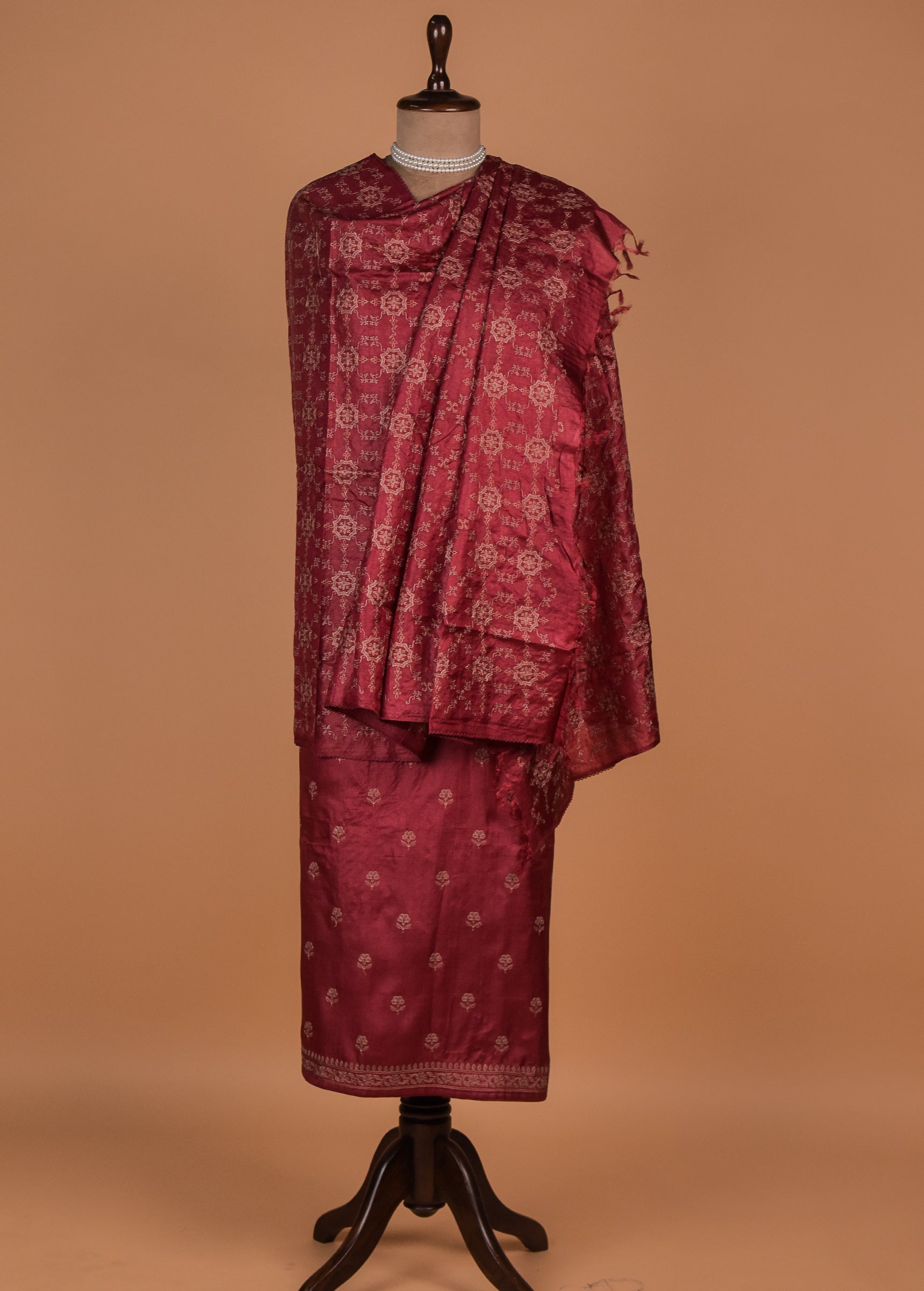 Red Tussar Dress Material
