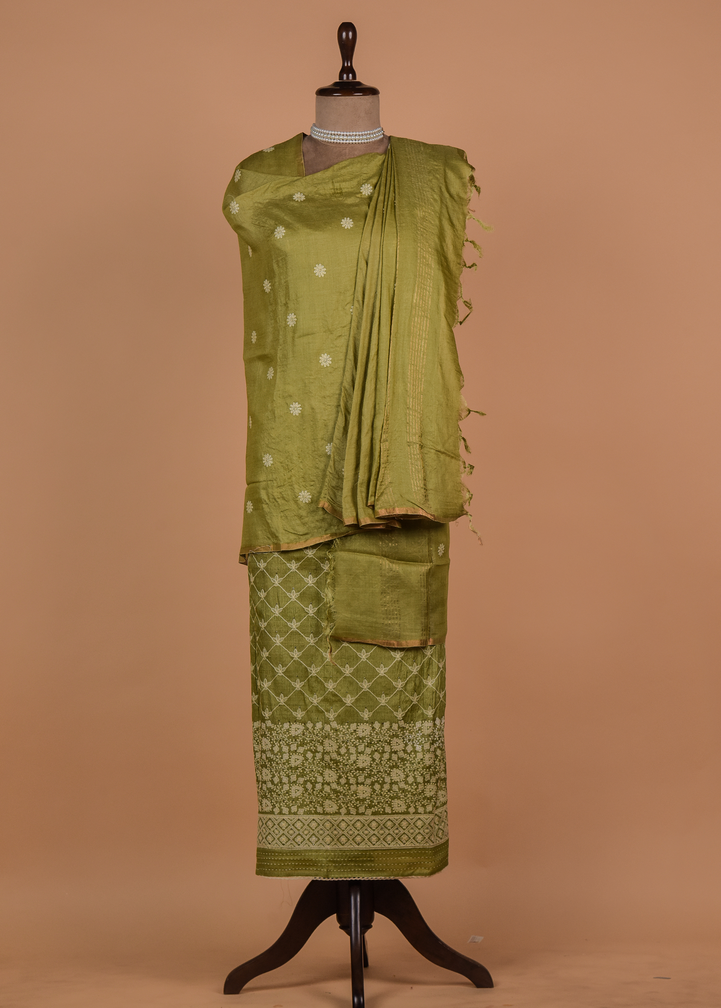 Green Tussar Dress Material