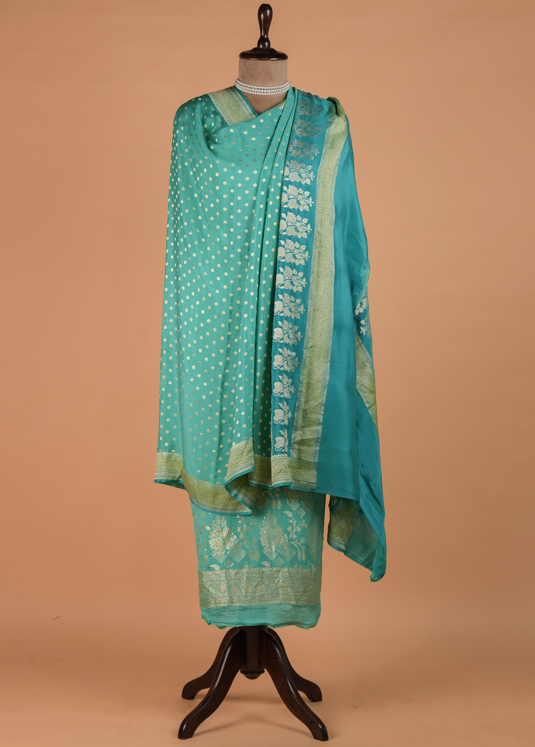 Blue Crepe Silk Dress Material - Image 4 | Greenways Delhi