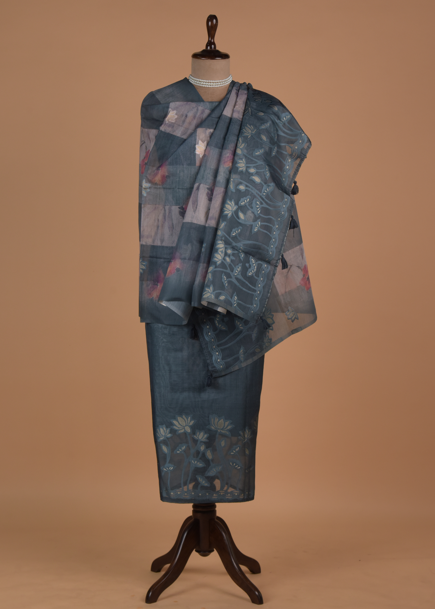 Blue Chanderi Cotton Dress Material