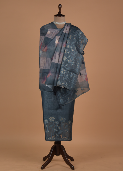 Blue Chanderi Cotton Dress Material