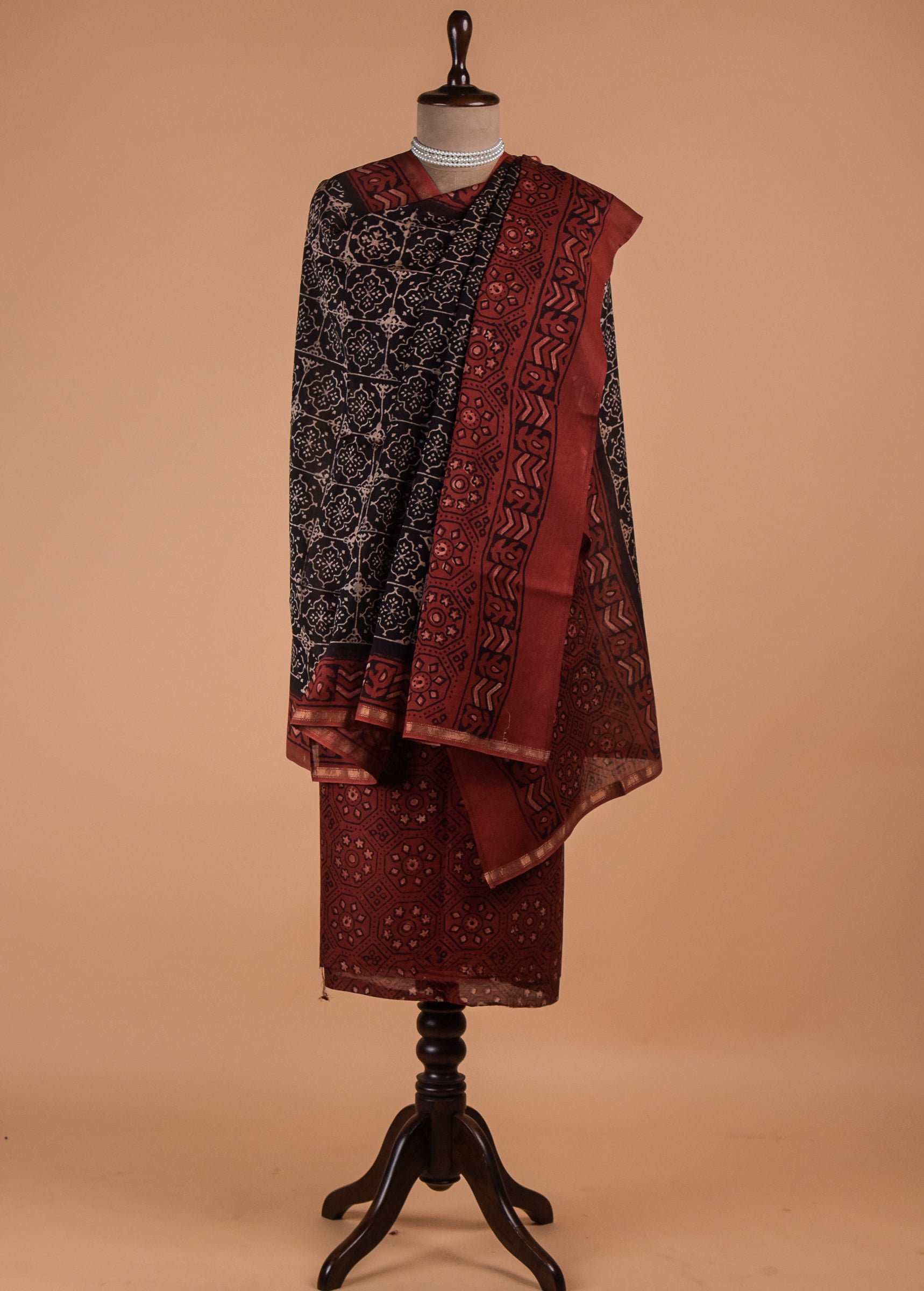 Black Chanderi Cotton Dress Material