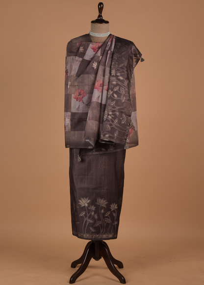 Grey Chanderi Cotton Dress Material