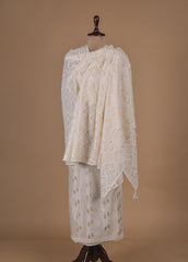 White Chanderi Dress Material