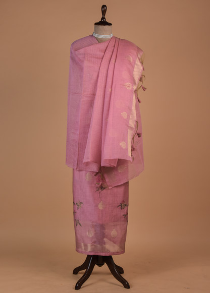 Pink Chanderi Cotton Dress Material