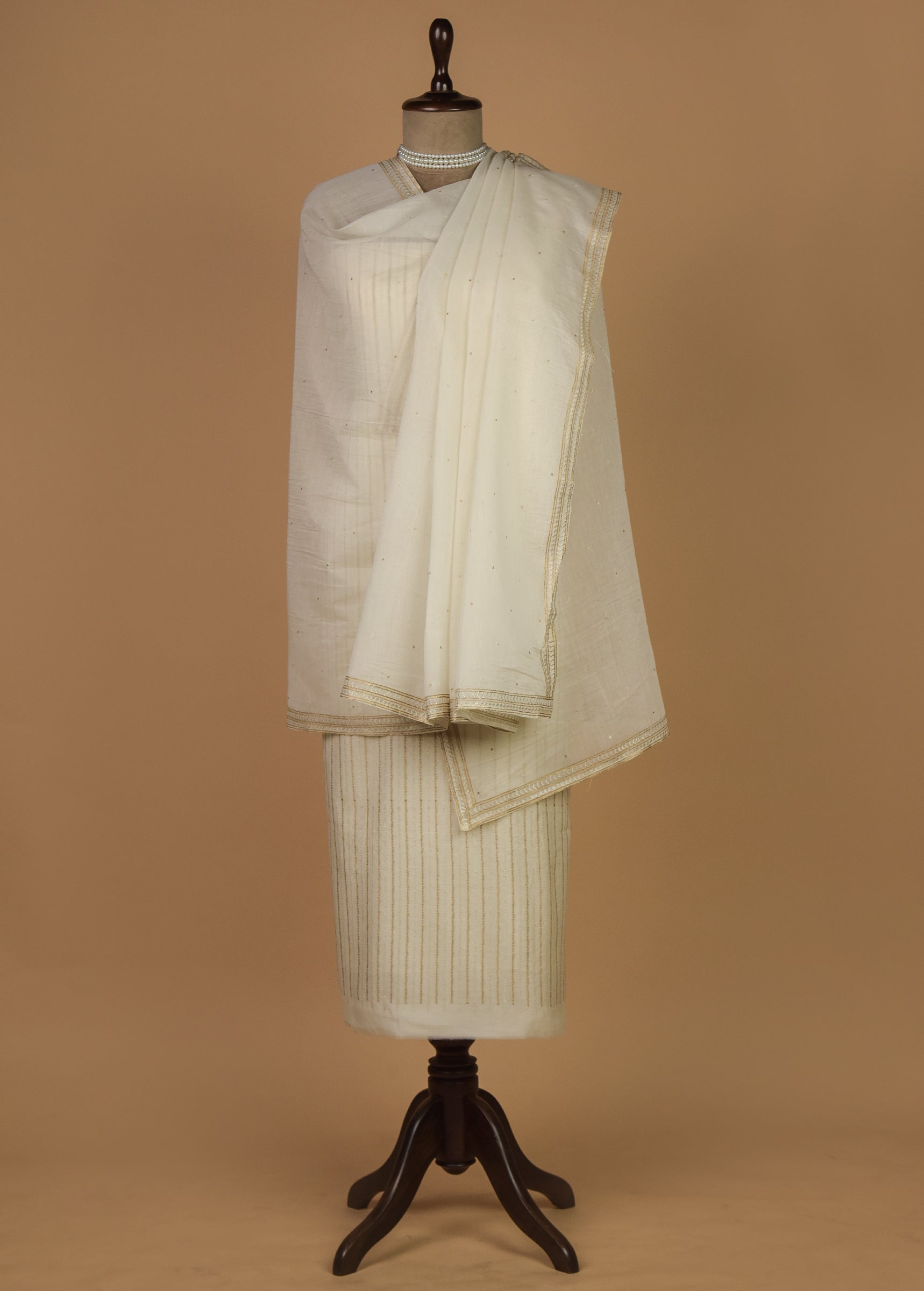 White Mul Chanderi Dress Material