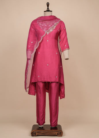 Pink Cotton Silk Straight Set