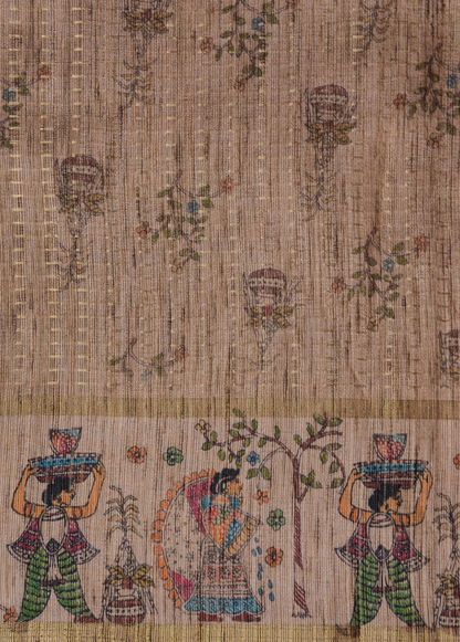 Blue Cotton Tussar Printed Saree