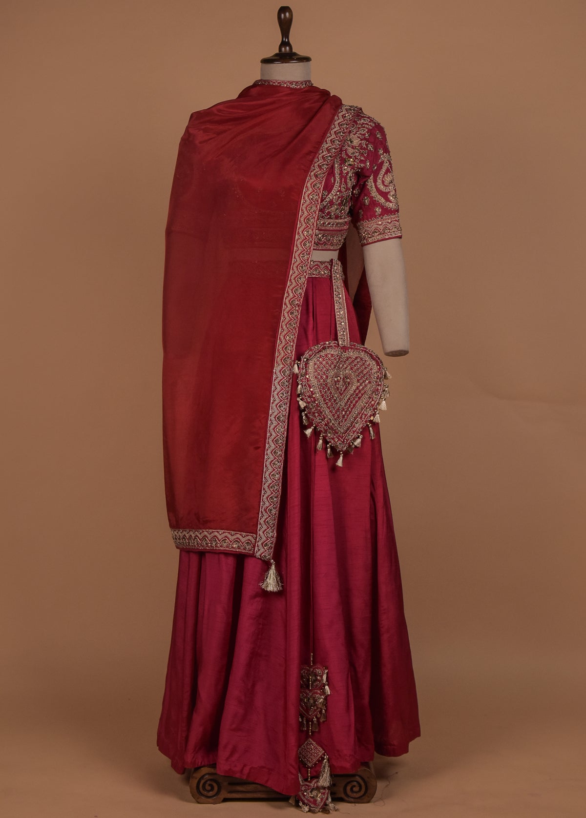 Red Raw Silk Lehenga Set