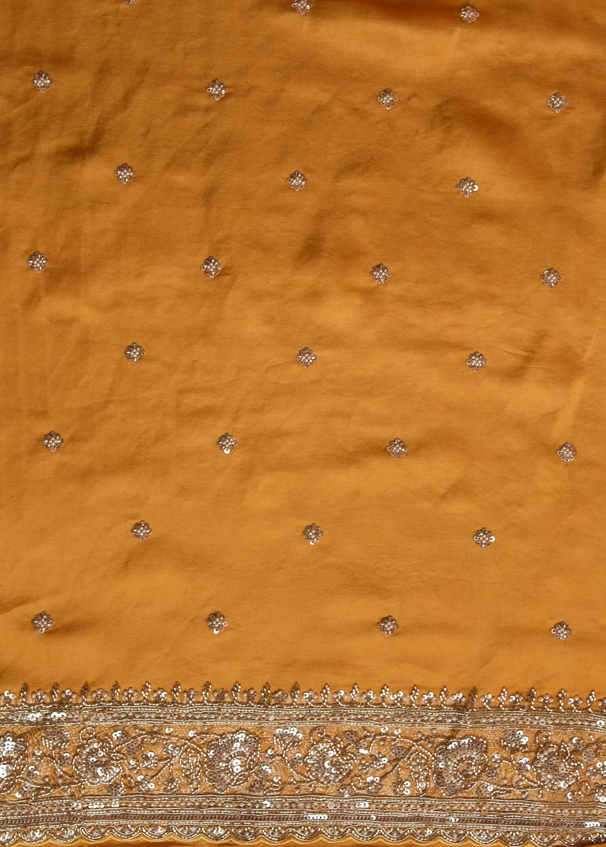 Yellow Tissue Crepe Embroidered Saree