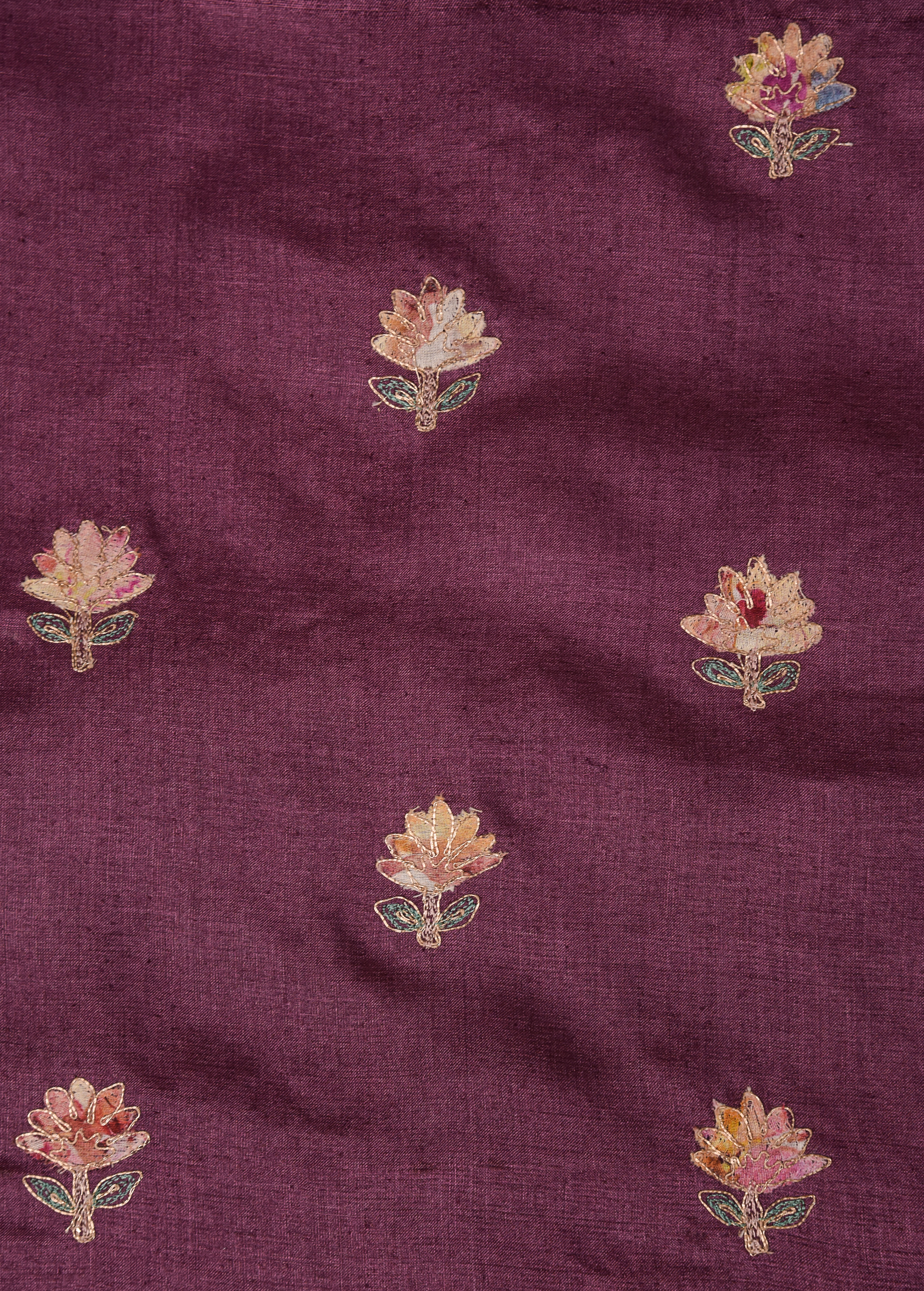 Purple Hand Embroidered Tussar Silk Saree - Image 4 | Greenways Delhi