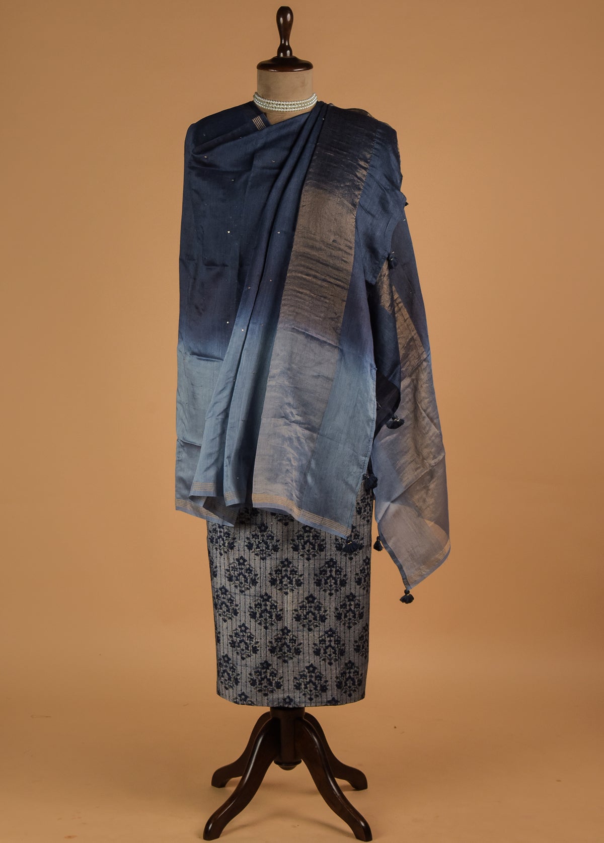 Blue Tussar Dress Material
