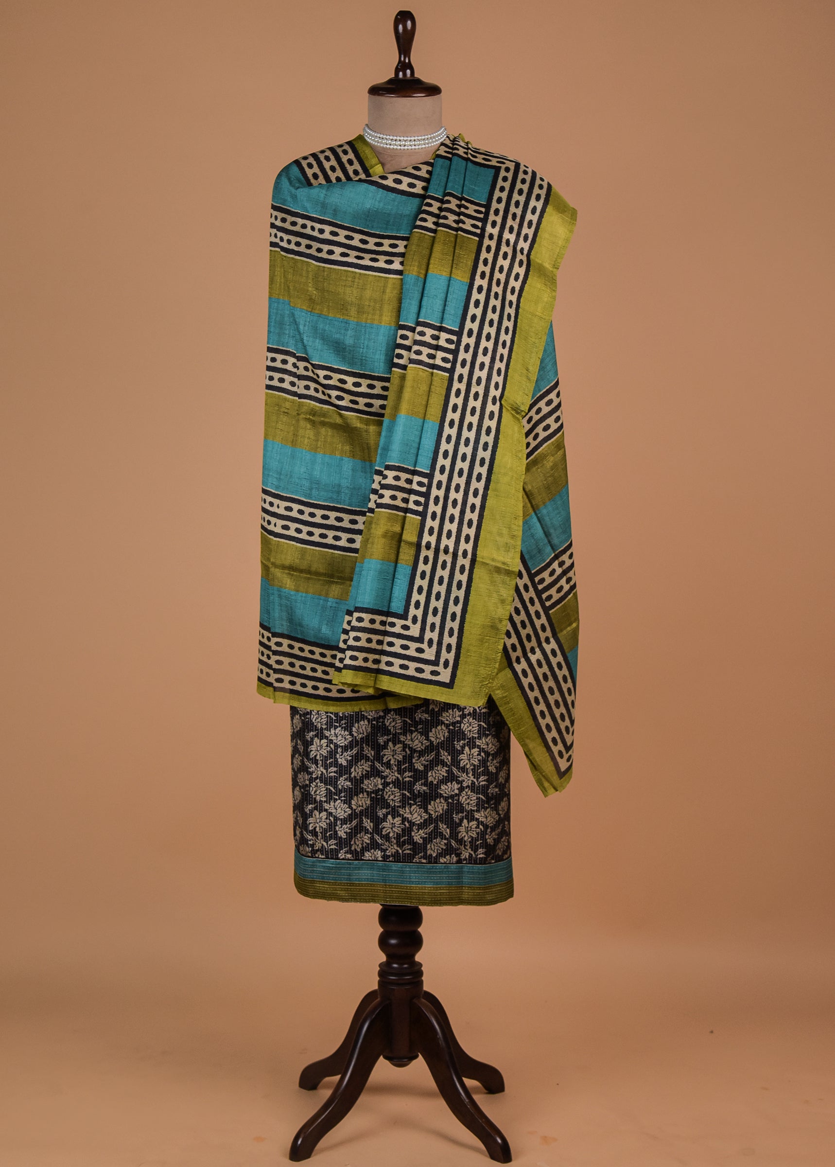 Black Tussar Cotton Dress Material