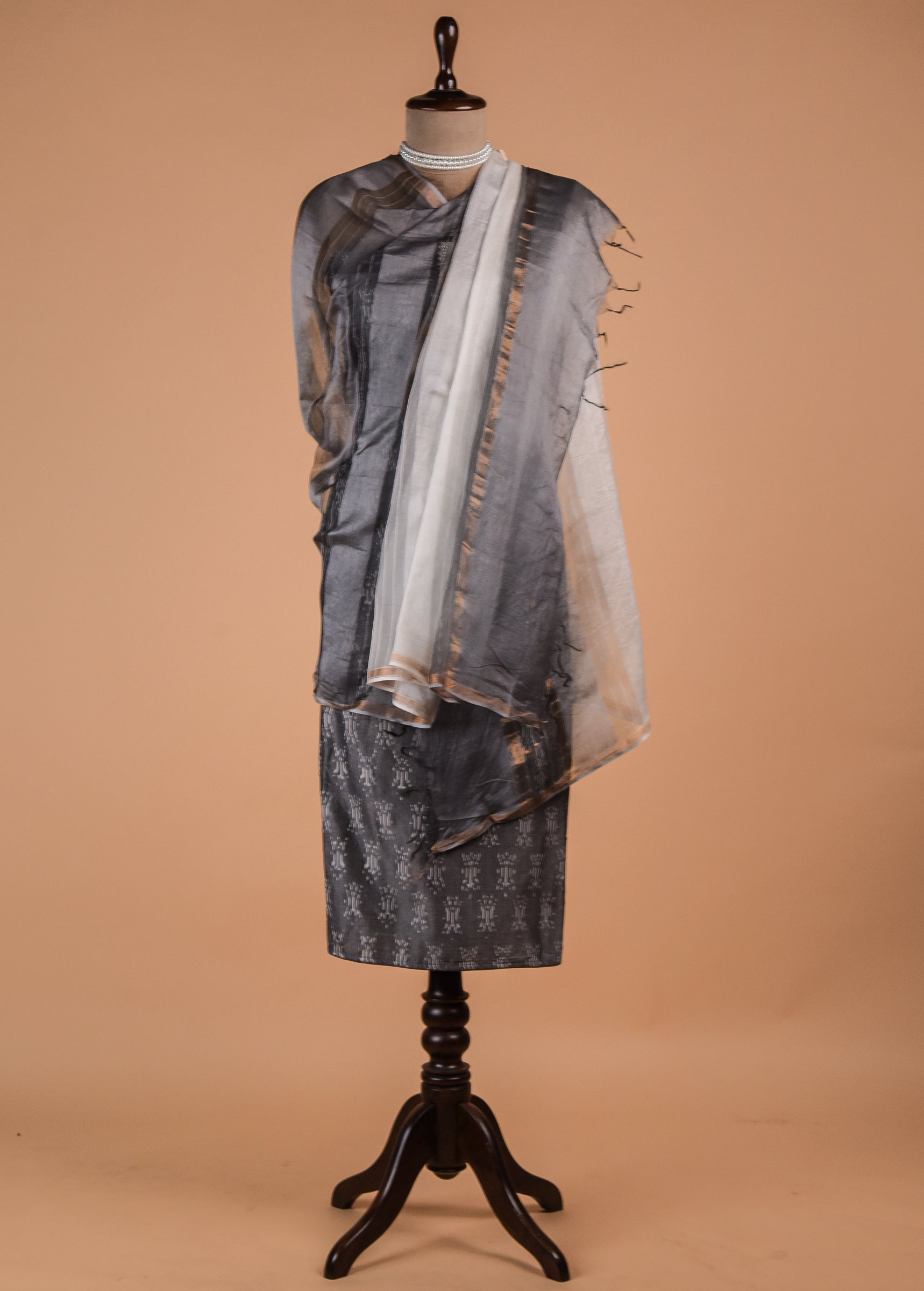 Grey Handloom Cotton Dress Material