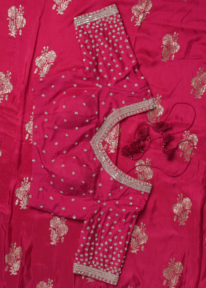 Pink Crepe Silk Banarasi Saree