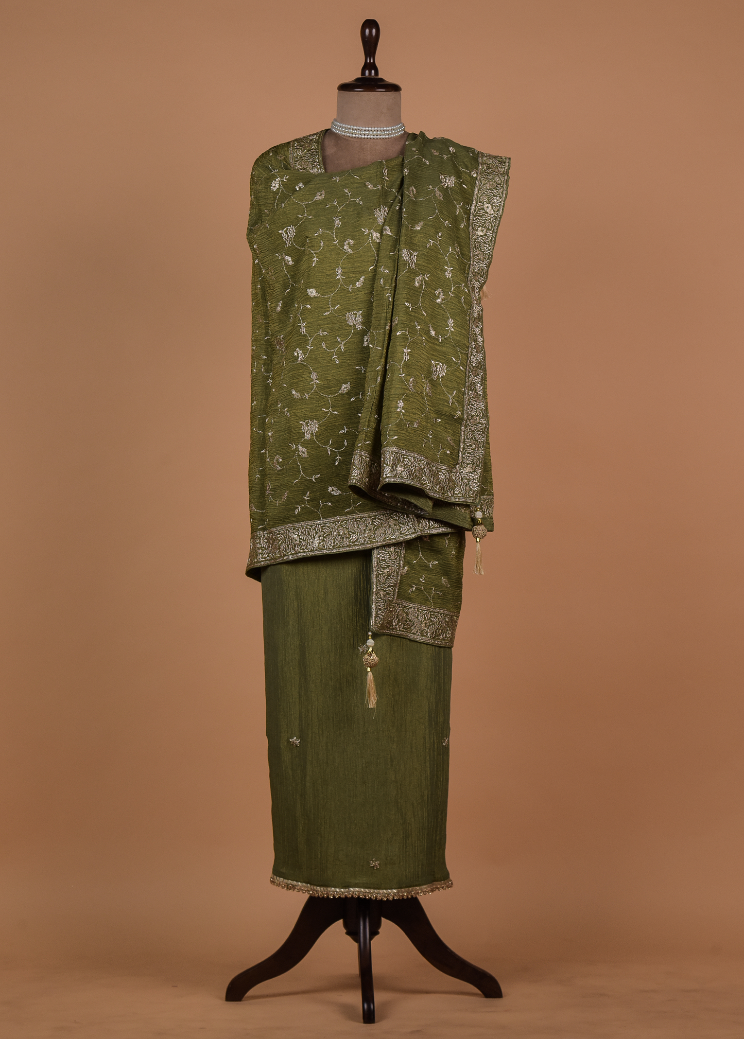 Green Mushroo Silk Dress Material