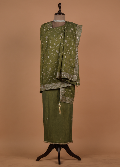 Green Mushroo Silk Dress Material