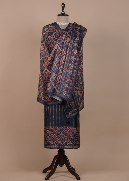 Blue Chanderi Cotton Dress Material