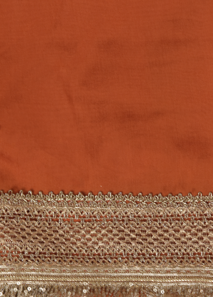 Orange Organza Embroidered Saree