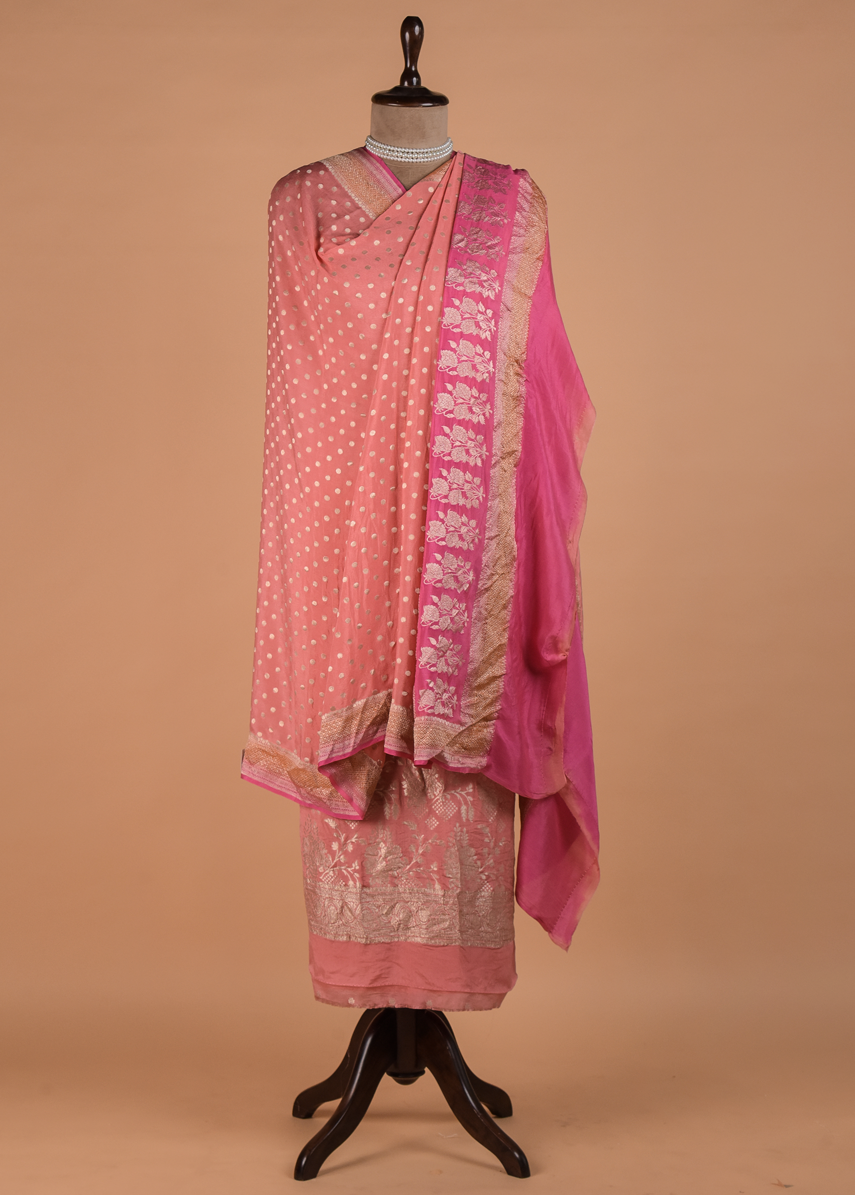 Peach Crepe Silk Dress Material - Image 4 | Greenways Delhi