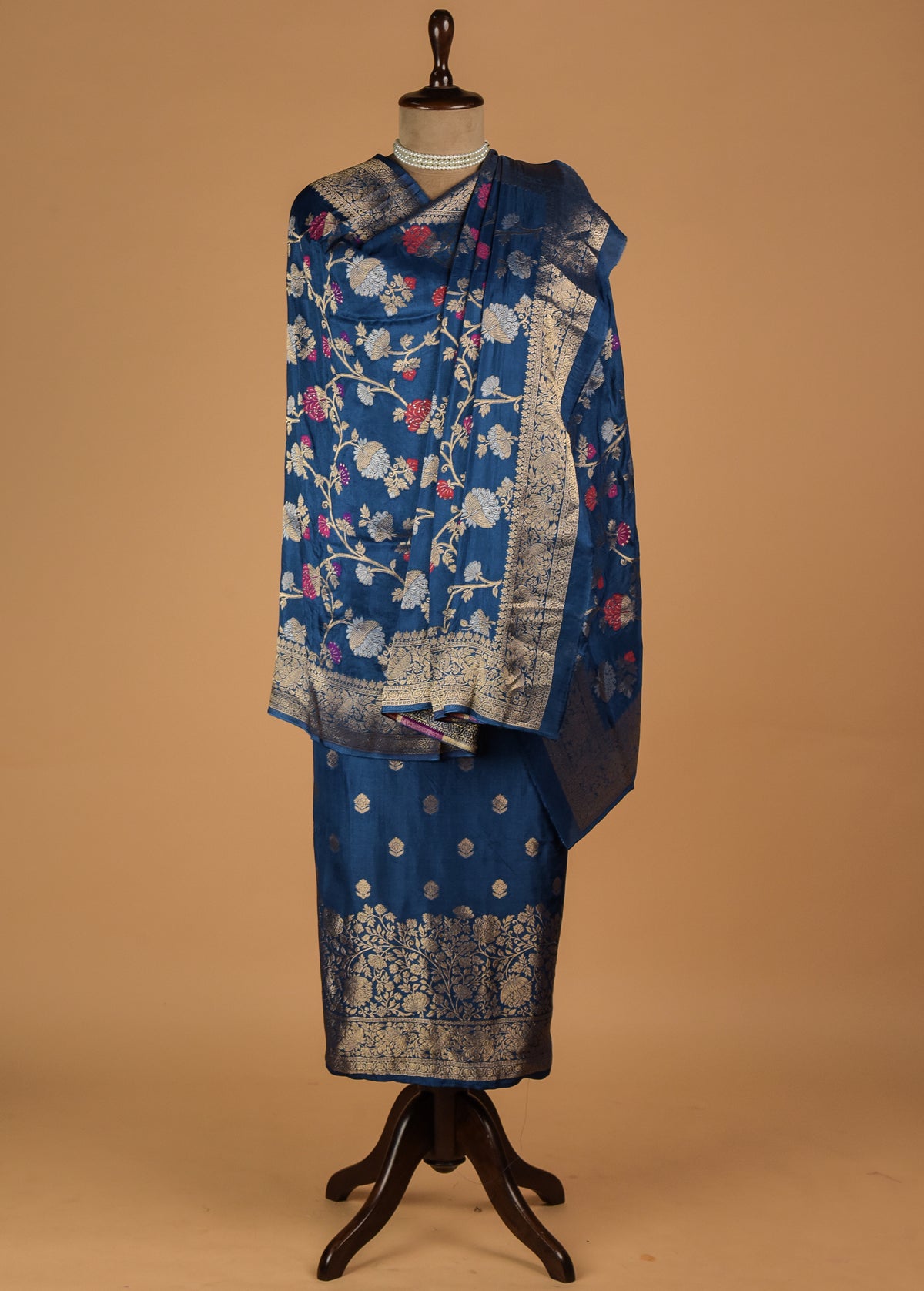 Blue Crepe Silk Dress Material