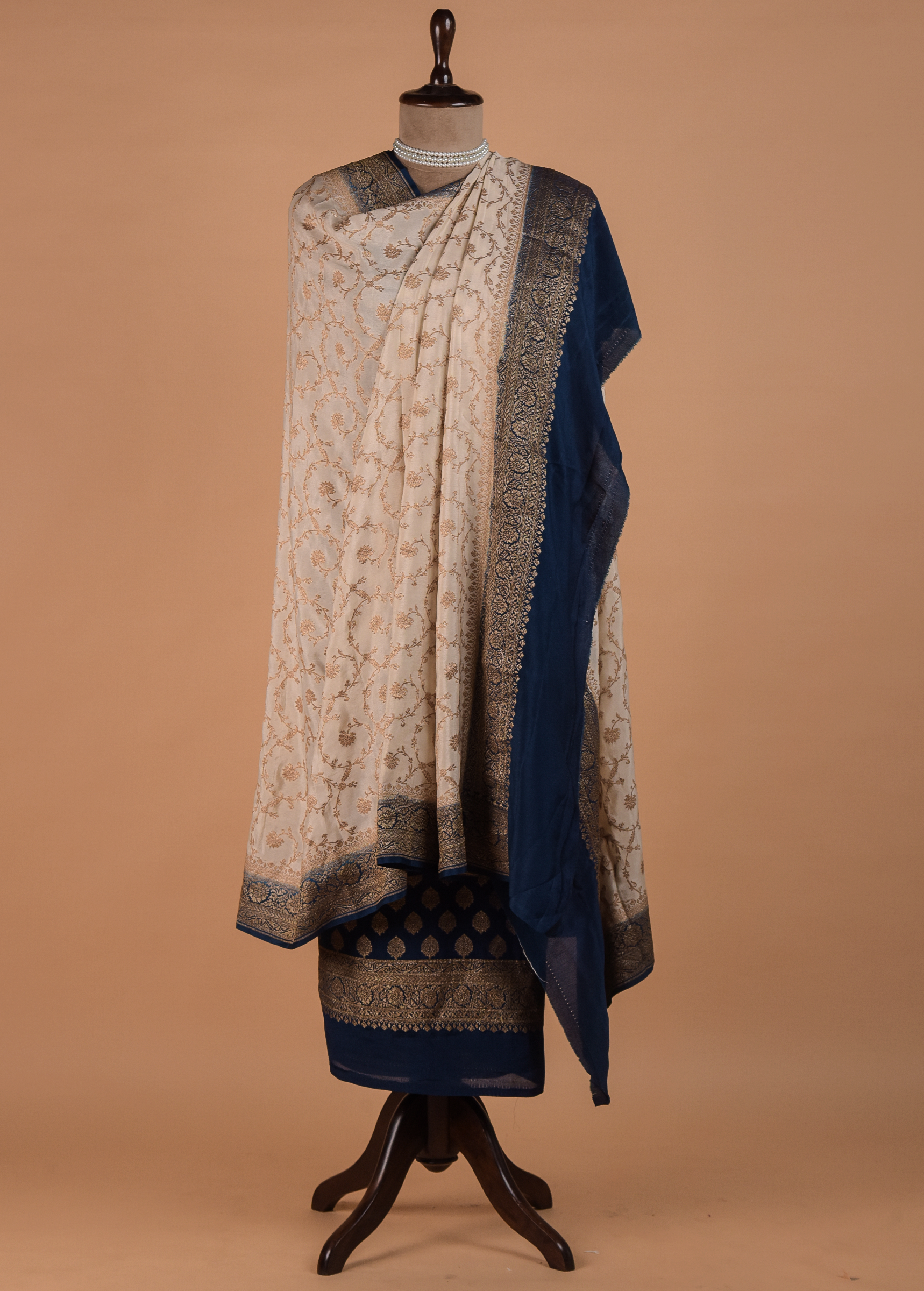 Blue Crepe Silk Dress Material - Image 4 | Greenways Delhi