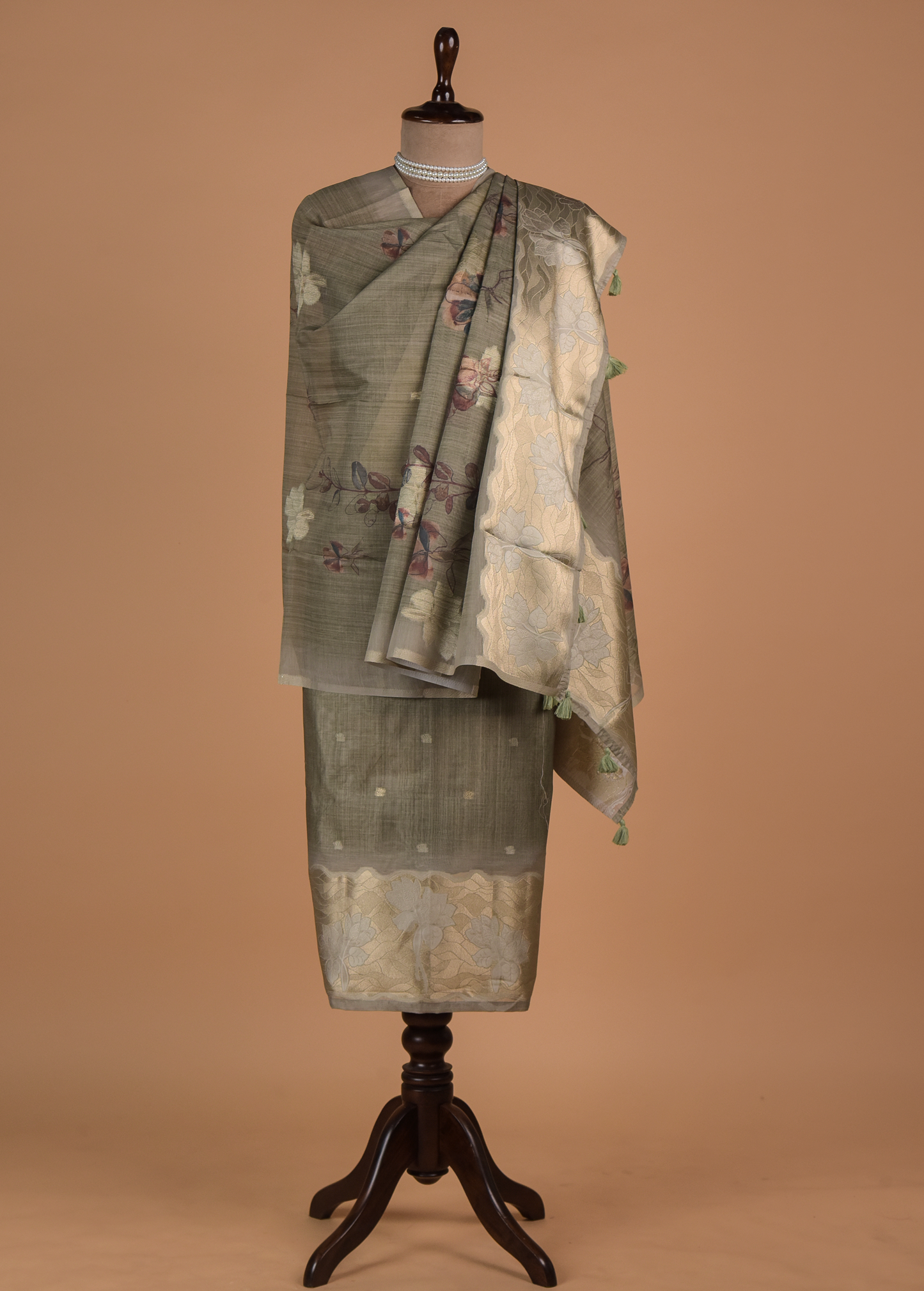 Green Chanderi Cotton Dress Material