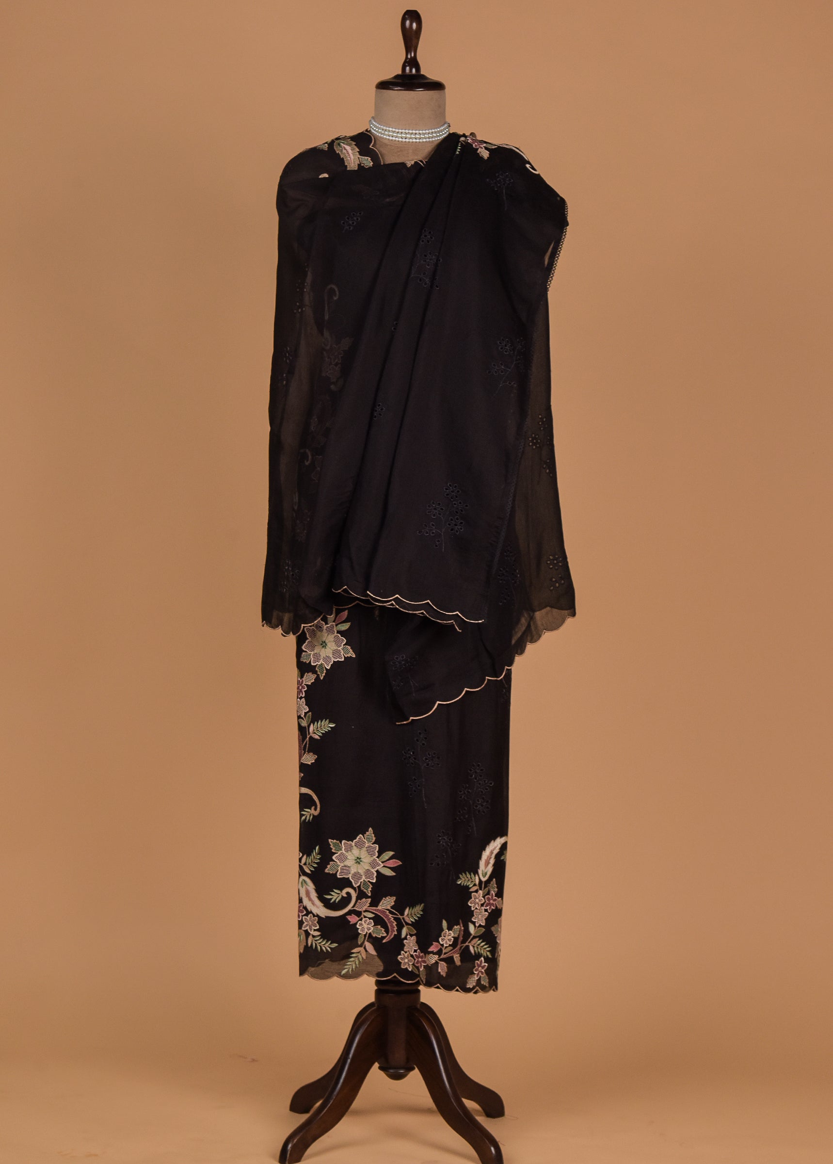 Black Mul Chanderi Dress Material