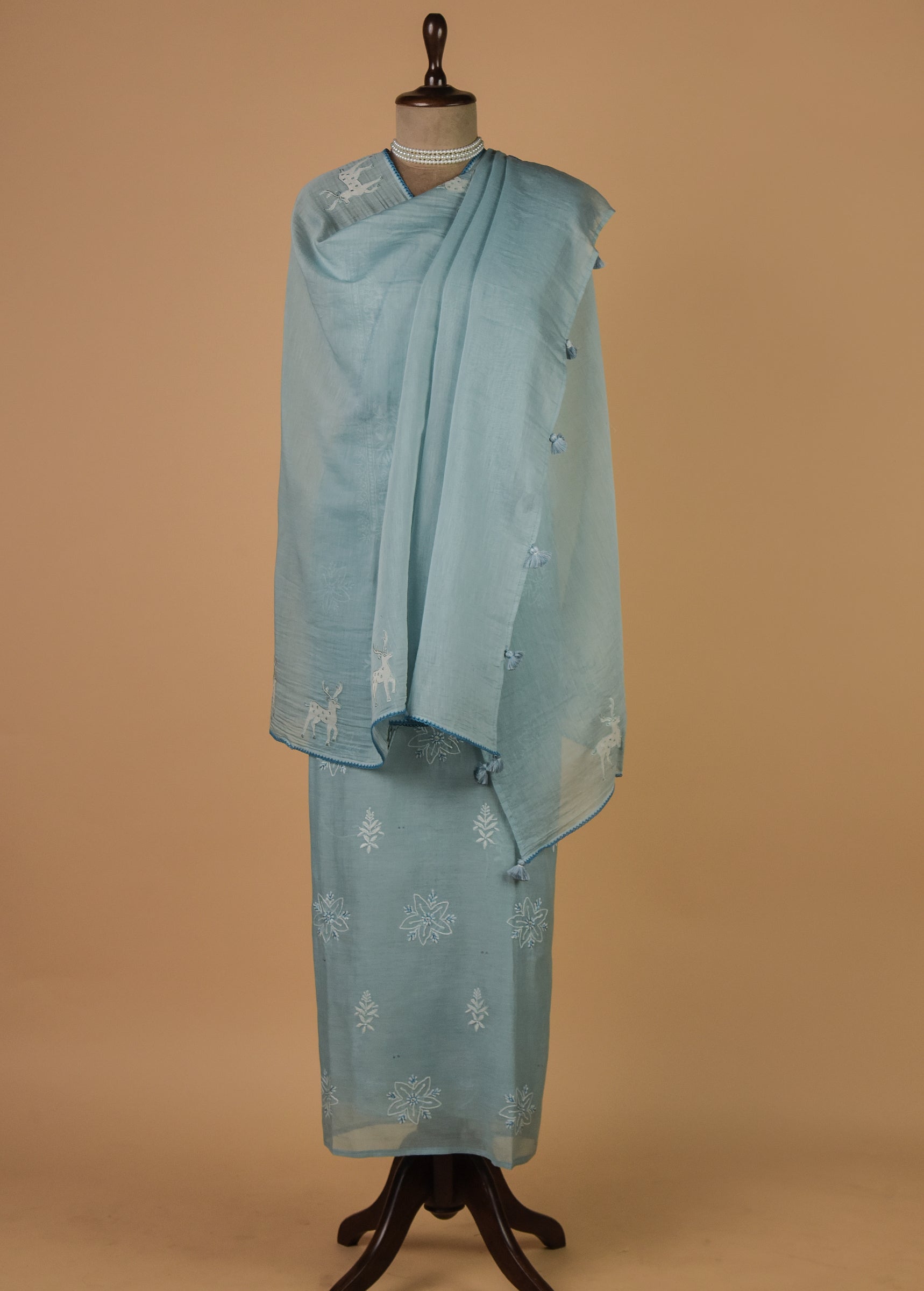 Blue Mul Chanderi Dress Material
