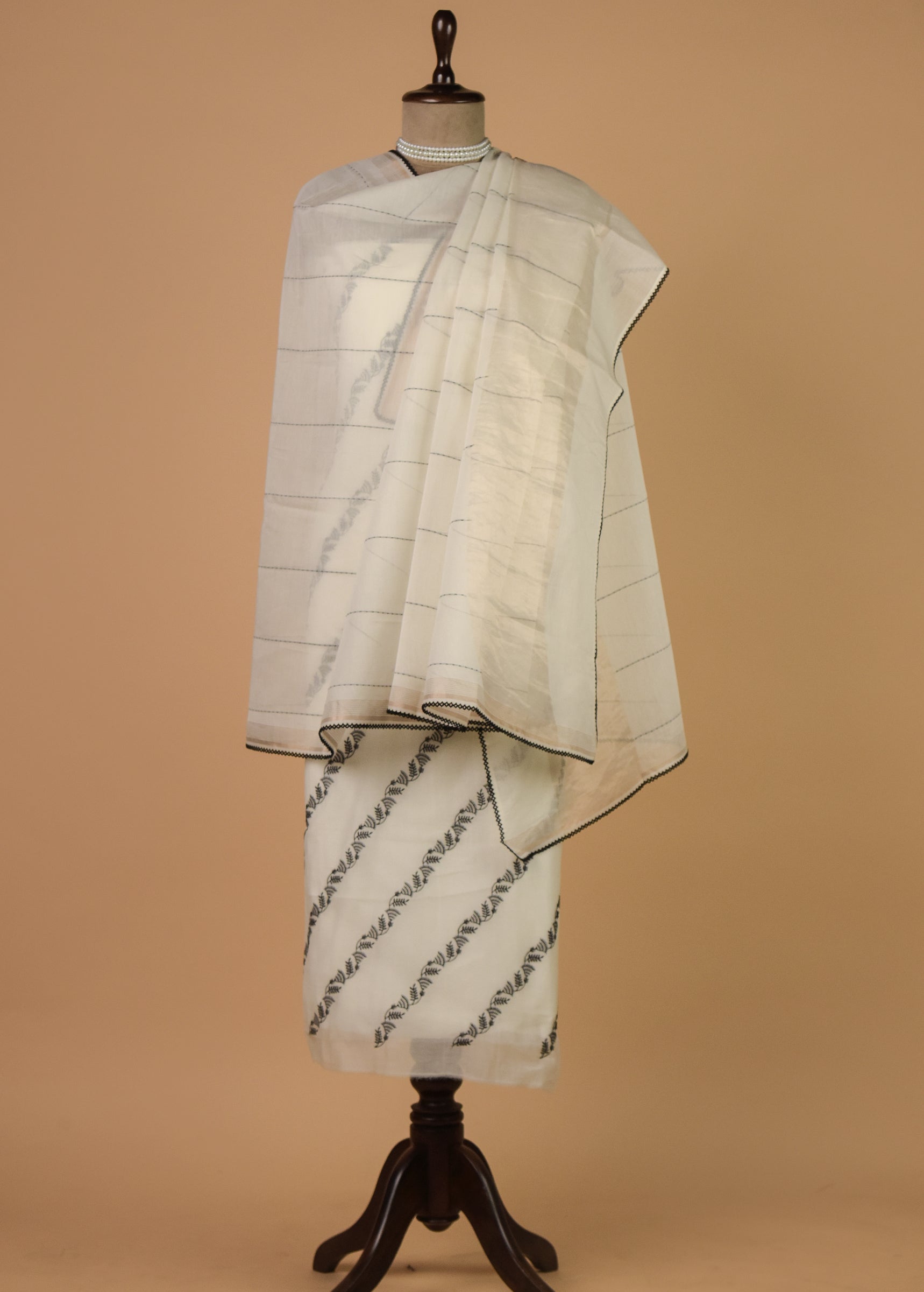 White Mul Chanderi Dress Material