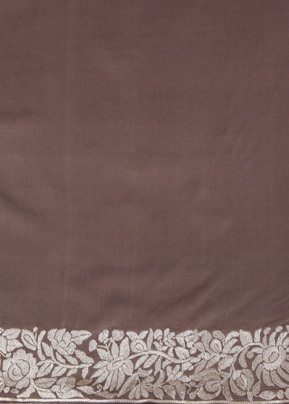 Brown Organza Embroidered Saree