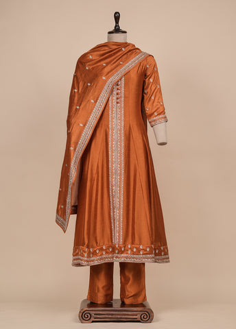 Rust Crepe Silk Straight Set