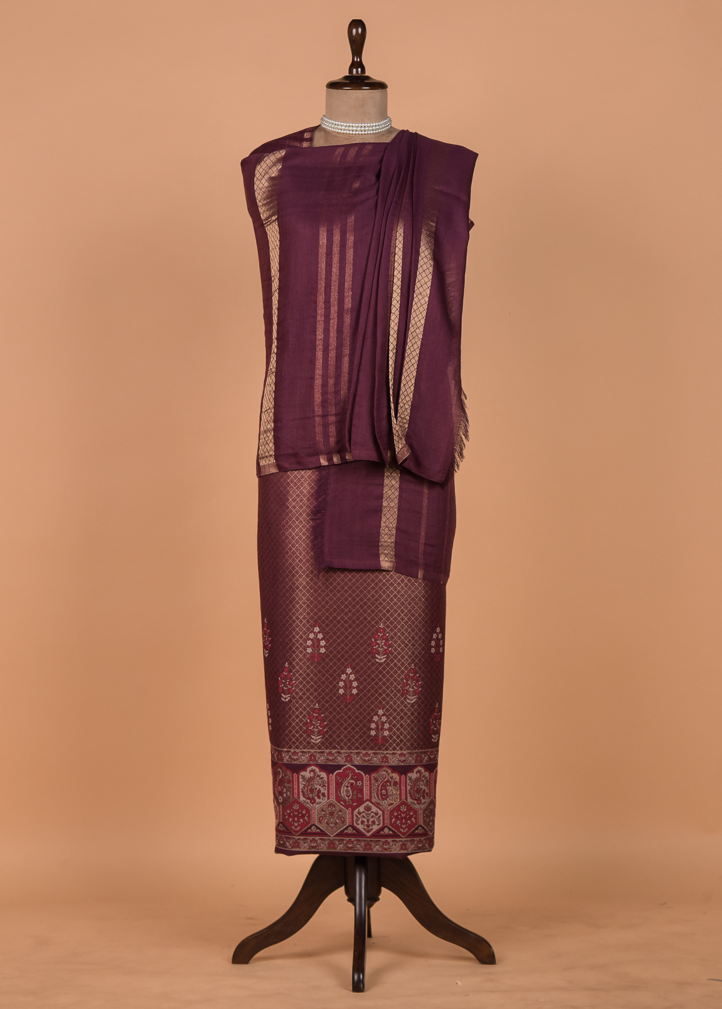 Wine Pashmina Dress Material
