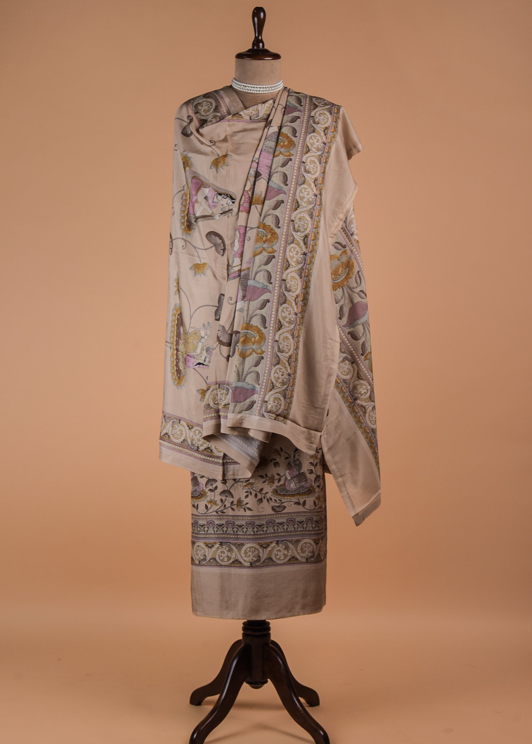 Beige Crepe Dress Material