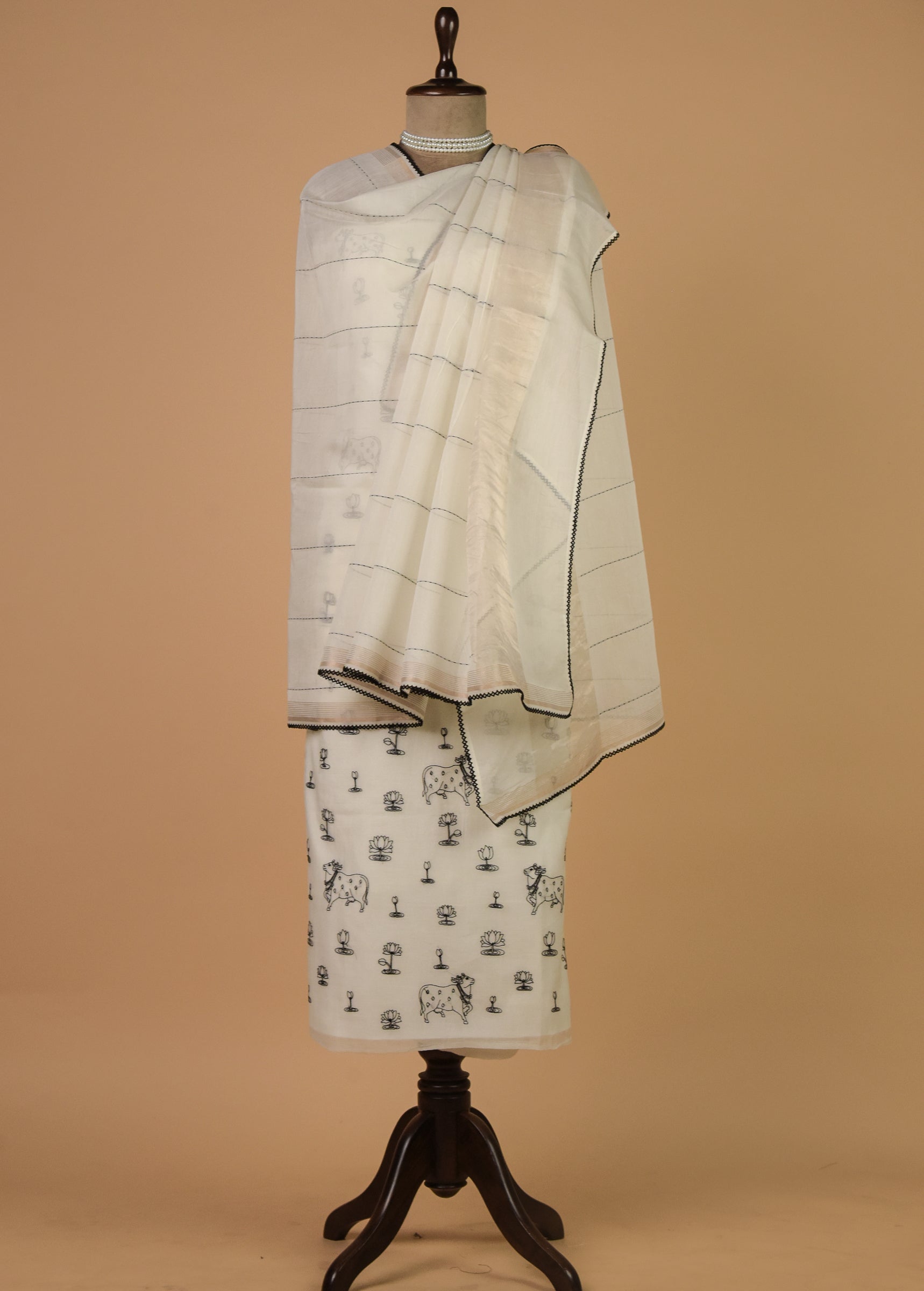 White Mul Chanderi Dress Material